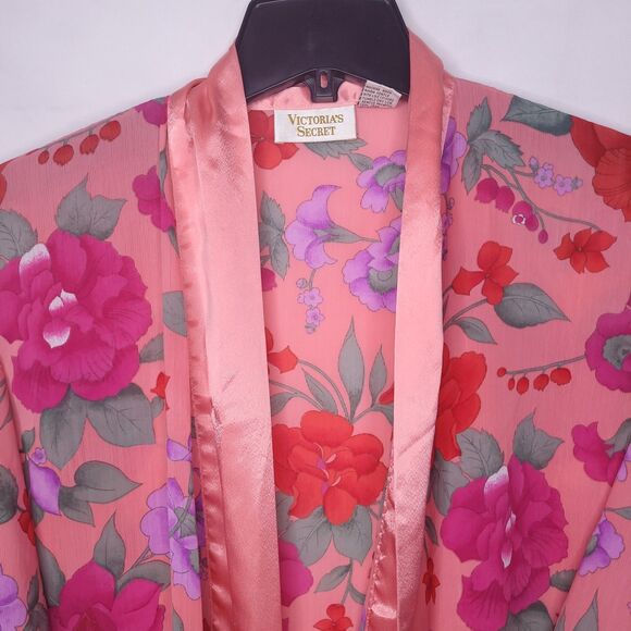 Vintage Victorias Secret Robe Pink Floral One Size Gold Label - Picture 2 of 10